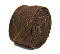 Frederick Thomas chocolate brown, blue checked 100% tweed wool tie slim check skinny sale gifts light country harris mens ties him gift 20 30-th pounds birthday dad prime 50-th 40th under