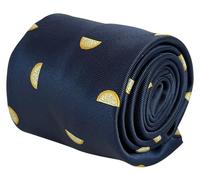 Frederick Thomas Classic Men's Necktie, Navy Blue with Lemon Design, 8cm Width, Wedding Formal Wear