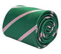 Frederick Thomas Dark Emerald Forest Green Men’s Tie with Pink Club Stripe, 147cm Length Striped Necktie Perfect for Office, Formal and Weddings 8cm Classic Width