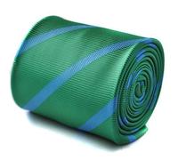 Frederick Thomas Dark Green and Blue Club Stripe Tie with Rear Floral Detail, Stripe Necktie for Office, Weddings, Events, Business and Formalwear, Classic 8cm Width