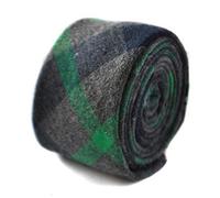 Frederick Thomas Dark Green and Grey Wool Check Skinny Tie, Stylish Men’s Necktie for Office, Slim 5cm Width, Weddings, Formal Events, and Casual Wear