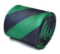 Frederick Thomas Dark Green and Navy Blue Barber Striped Tie with Rear Floral Detail, 147cm Length Men's Necktie for Wedding, Office and Formal Wear, Classic 8cm Width