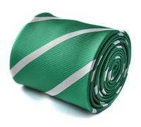 Frederick Thomas Dark Green and White Club Striped Tie with Rear Floral Design, Classic Woven Mens Neckwear, 8cm Wide and 147cm Long, Standard Fit
