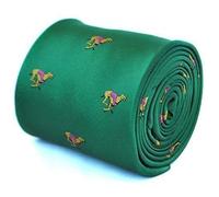 Frederick Thomas Dark Green Men’s Tie with Racing Greyhound Dog Pattern and Signature Floral Rear Design, Elegant Unique Formal Accessory - Premium Tailored Microfibre Necktie, 8cm Classic Width