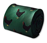 Frederick Thomas dark green tie with black chicken embroidered design