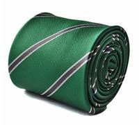 Frederick Thomas Dark Green Tie with Grey Striped and Rear Floral Design | Men’s 147cm Length, 8cm Width Classic Necktie for Office, Wedding or Formal Suit