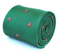 Frederick Thomas Dark Green Tie with Horse Racing Motif and Signature Floral Rear Design, Classic 8cm Width, 147cm Length, Men’s Formal Neckwear for Weddings, Races, Office and Special Events