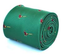 Frederick Thomas dark green tie with pheasant design and signature floral rear, Classic 8cm Width, 147cm Length Necktie ideal weddings, events and office wear
