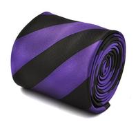 Frederick Thomas Dark Purple and Black Barber Striped Tie, Signature Floral Rear Design, Standard Width Necktie for Men’s Formal Accessory