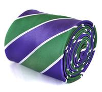Frederick Thomas Dark Purple Green and White Barber Striped Tie for Men with 8cm Width and 147cm Long, Formal Necktie for Office, Weddings and Events