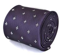 Frederick Thomas Dark Purple Tie with Elegant Fleur de Lis Pattern, Men’s Necktie for Formal Occasions, Office Wear, Weddings and Dinner Parties