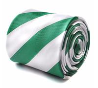 Frederick Thomas Green and White Barber Striped Tie with Rear Signature Floral Design, Ideal for Office, Weddings, Formal Events or Dinner Parties, Classic 8cm Width