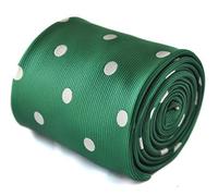 Frederick Thomas Green and White Polka Dot Tie for Men with Signature Floral Back Design, Classic 8cm Width, Standard Length Necktie for Weddings, Business, Formal Events, Office Wear, Dry Clean Only