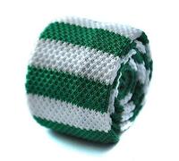 Frederick Thomas Green and White Striped Knitted Tie, Stylish Men’s Necktie, Slim 5cm Width, Textured Knit Style for Formal Office Wear, Wedding or Smart Casual Outfits