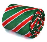 Frederick Thomas Green Tie with Red and White Club Stripe Design, Microfibre Neckwear Perfect for Office, Weddings, Formalwear, Smart Attire and Parties, Classic 8cm Width
