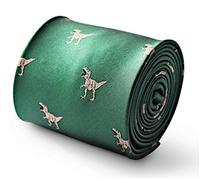 Frederick Thomas Green Tie with T-Rex Dinosaur Pattern and Signature Floral Lining, Classic 8cm Width, 147cm Length Luxury Men’s Necktie for Office, Weddings or Formal Events