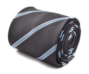 Frederick Thomas Grey and Light Blue Club Striped Men’s Tie with Hidden Floral Back, 8cm Width, Ideal for Weddings, Office Wear and Formal Events, Perfect for Gift