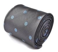 Frederick Thomas grey and light blue polka spot tie with signature floral design to the rear