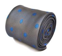 Frederick Thomas grey and royal blue polka spot tie with signature floral design to the rear