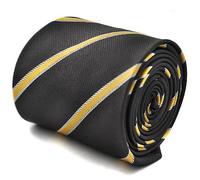 Frederick Thomas grey and yellow club striped tie with floral design to rear, 147cm length necktie ideal for office, weddings, formal occasions and dinner parties, classic 8cm width