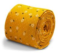 Frederick Thomas Handmade Floral Tie for Men - mustard yellow floral slim classic 8cm blade width and 147cm length, Slim Fit Design for Weddings, Office or Formal Events