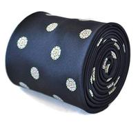 Frederick Thomas handmade navy blue white tudor British style rose tie for men, premium wedding style necktie, elegant formal accessory, prefect for groom, office, parties or events, Classic 8cm Width