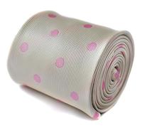 Frederick Thomas Ivory Tie with Classic Pink Polka Spot and Rear Signature Floral Design, 8cm Width Men's Necktie for Office, Wedding, Dinner or Formal Wear