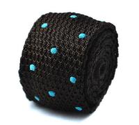 Frederick Thomas knitted chocolate brown and turquoise polka spot tie, 147cm length necktie ideal for daily office wear, weddings, formal occasions or events, slim 5cm width, flat end