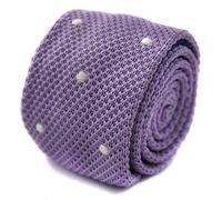 Frederick Thomas Knitted Lilac and White Spotted Wool Style Tie, Slim 5cm Width, Skinny Purple Necktie for Formal Men, Ideal 30th, 40th, 50th Birthday Gift, Stylish Spotty Knit Accessory