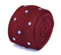 Frederick Thomas Knitted Maroon Tie with Light Blue Polka Spot for Men, Textured Knit Necktie with Modern Design, Stylish Necktie for Office or Formal Wear, Flat End, Slim 5cm Width