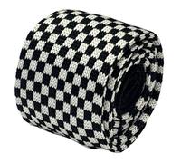 Frederick Thomas Knitted Necktie, Black and White Check, 5 cm Width, British Design, 1960s Mods