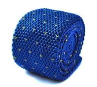 Frederick Thomas knitted royal blue and yellow pin spot tie, refined design and classic styling necktie ideal for office, formal, wedding and party, Classic 8cm width, Handmade