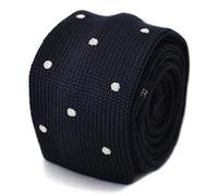 Frederick Thomas Knitted Skinny Tie Navy White Spotted Pattern Men’s Standard Length Elegant Formal Neckwear Classic Style