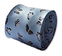 Frederick Thomas Light Baby Blue Tie with Silver Embroidered Butterfly and Signature Floral Rear Lining, Premium Necktie for Wedding, Office or Event Wear, Classic 8cm width