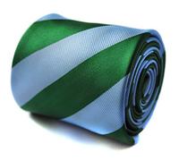 Frederick Thomas Light Blue and Green Barber Striped Tie for Men - 8cm Width Necktie, Gift for Christmas, Father’s Day and Secret Santa