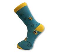 Frederick Thomas Light Blue Yellow Bumblebee Men’s Socks, Cotton Blend, present secret santa of London fun, funky, colorful, wacky, UK Size 6-10