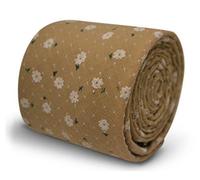 Frederick Thomas Light Coffee Brown Beige Tie with White Floral Pattern - Slim Men’s Necktie for Formal, Office, Wedding or Special Occasions