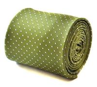Frederick Thomas Lime Green and White Pin Spot Luxury Handmade Tie with Signature Floral Design to Rear, Classic Length Necktie Ideal for Office, Formal Events, Weddings and Dinner Parties