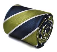Frederick Thomas Lime Green Navy Blue and White Barber Striped Tie with Signature Floral Rear Lining, Premium Tailored Necktie for Formal Office, Wedding or Event Wear, Classic 8cm Width