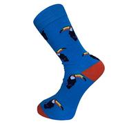Frederick Thomas London men’s electric blue toucan luxury socks gift idea, funky colourful design and fun quirky style, Christmas or Secret Santa, size 6-10