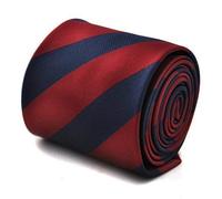 Frederick Thomas maroon and navy blue barber striped luxury tie for men with signature floral rear design, premium tailored necktie for office, weddings and formal events, Classic 8cm Width