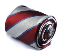 Frederick Thomas Maroon and Silver Barber Striped Men’s Tie with Signature Floral Design to Rear, Ideal for Office Wear, Weddings, Formal Events with Classic 8cm Width and 147cm Length