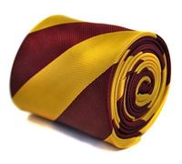 Frederick Thomas Maroon and Yellow Gold Barber Stripe Tie, Classic 8cm Width, 147cm Length Fine Tailoring Ideal for Daily Office Wear, Weddings and Formal Events