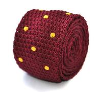 Frederick Thomas Maroon Tie wiih Gold Polka Dot Skinny Knitted, 147cm Length Premium Textured Men’s Necktie, Stylish Formal Accessory for Office, Weddings and Parties, Slim 5cm Width