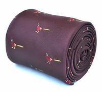 Frederick Thomas Maroon Tie with Pheasant Design and Signature Floral Backing, Classic 8cm Width, Length 147cm Necktie Ideal for Office Wear, Weddings, Formal Events or Dinner Parties