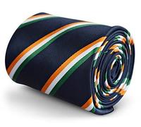 Frederick Thomas Men’s Navy Blue Tie with Indian Flag Orange, Green and White Stripe Pattern, 8cm classic width, 147cm Length Necktie Ideal for Office Wear, Formal Events and Dinner Parties