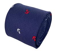 Frederick Thomas Men’s Navy Cotton Tie with Nautical Anchor Design, classic 8cm width 147cm Length Stylish Tailored Necktie Ideal for Formal, Office, Wedding or Dinner Wear