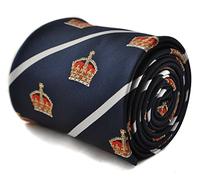 Frederick Thomas Men’s Navy Tie with Crown and White Stripe Design, Signature Floral Rear Detail, 147cm Length Necktie Ideal for Office, Weddings, Formal Events and Dinner Parties