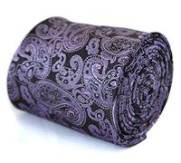 Frederick Thomas Men’s Purple and Black Paisley Pattern Tie - Classic 8cm Width, 147cm Stylish Men’s Neckwear Ideal for Office Wear, Formal Events, Weddings, Dinner Parties