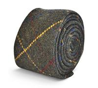 Frederick Thomas Men’s Wool Tweed Tie, Dark Green with Red and Yellow Check Pattern in slim classic 6.5cm width, Tailored Necktie for Office Wear, Weddings, Events and Formal Occasions